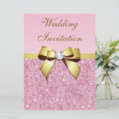 Invitation Grand Mariage Faux Séquins Rose Bow Or (Debout devant)