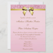 Invitation Grand Mariage Faux Séquins Rose Bow Or (Dos)