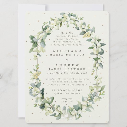 Invitation Grand mariage formel crème Snowberry + Eucalyptus (Devant)