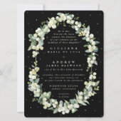 Invitation Grand mariage formel noir Snowberry + Eucalyptus (Devant)