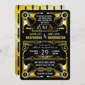 Invitation Grand Mariage Gatsby Ornate Gold & Black Art Déco (Devant / Derrière)
