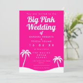 Invitation Grand Mariage rose Barbiecore Plage tendance Palm  (Debout devant)
