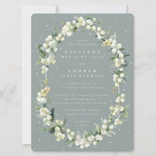 Invitation Grand Mariage Seafoam Green Snowberry + Eucalyptus (Devant)