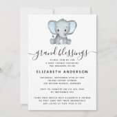 Invitation Grand-mère de l'éléphant bleu au Baby shower (Devant)
