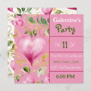 Invitation Grand Motif de coeur rose pour la fête de la fête 