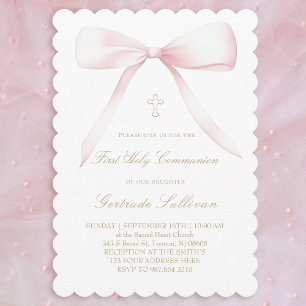 Invitation grand nœud rose Première Communion