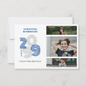 Invitation Grand nombre de Blue Retro - 3Photo Graduation (Devant)