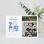 Invitation Grand nombre de Blue Retro - 3Photo Graduation (Debout devant)