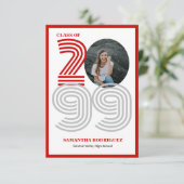 Invitation Grand nombre de Red Retro Graduations Photo (Debout devant)