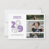 Invitation Grand nombre de violets rétro 3-Photo Graduation (Devant)