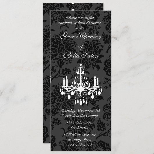 Invitation Grand ouverture Damas victorien (noir) (Devant / Derrière)