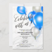 Invitation Grand ouverture de coupe du ruban à ballons bleu a (Devant)