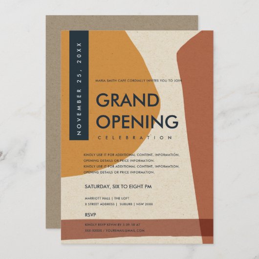 INVITATION GRAND OUVERTURE DE L'ORANGE D'ART ABSTRAIT MODERNE (Devant / Derrière)