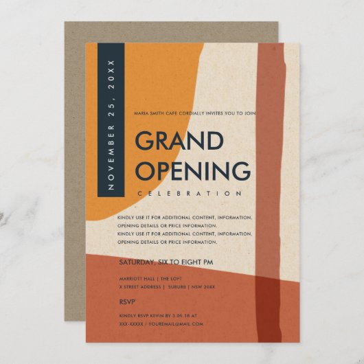 INVITATION GRAND OUVERTURE DE L'ORANGE D'ART ABSTRAIT MODERNE (Devant / Derrière)