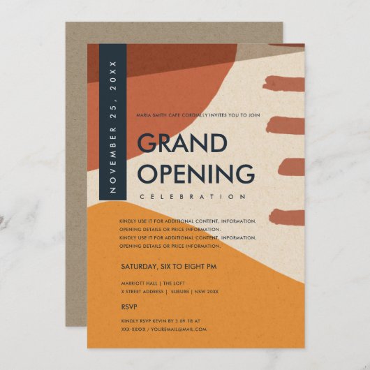 INVITATION GRAND OUVERTURE DE L'ORANGE D'ART ABSTRAIT MODERNE (Devant / Derrière)