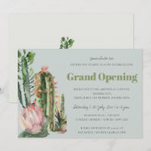 INVITATION GRAND OUVERTURE GREY PINK FLORAL DÉSAERT CACTUS FA (Devant / Derrière)