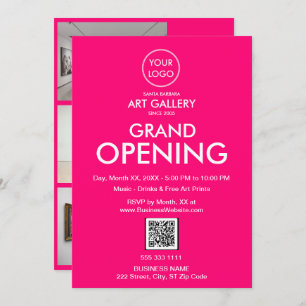 Invitation Grand Ouverture Moderne Magenta Business Logo QR C