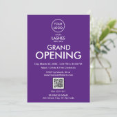 Invitation Grand Ouverture Moderne Purple Business Logo Code (Debout devant)