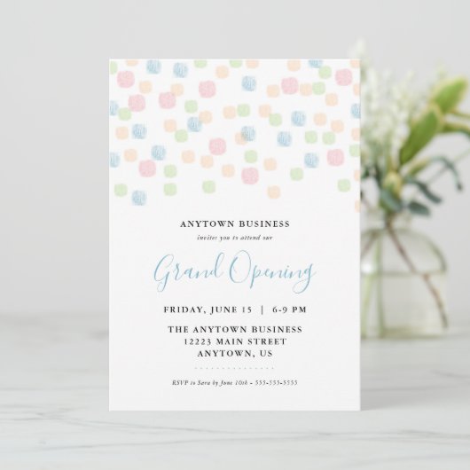 Invitation Grand Ouverture Pastel Confetti (Debout devant)