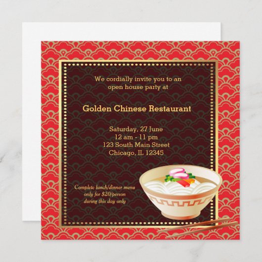 Invitation Grand ouverture Restaurant chinois (Devant / Derrière)