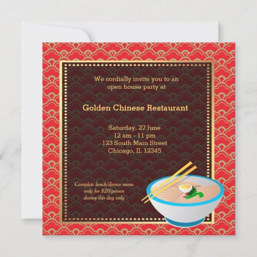 Invitation Grand ouverture Restaurant chinois (Devant)