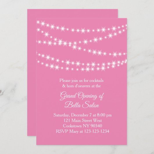 Invitation Grand Ouverture Twinkle Lights rose (Devant / Derrière)