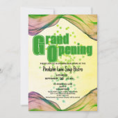 Invitation Grand Ouverture Vert Bordure Jaune Étoiles de vagu (Devant)