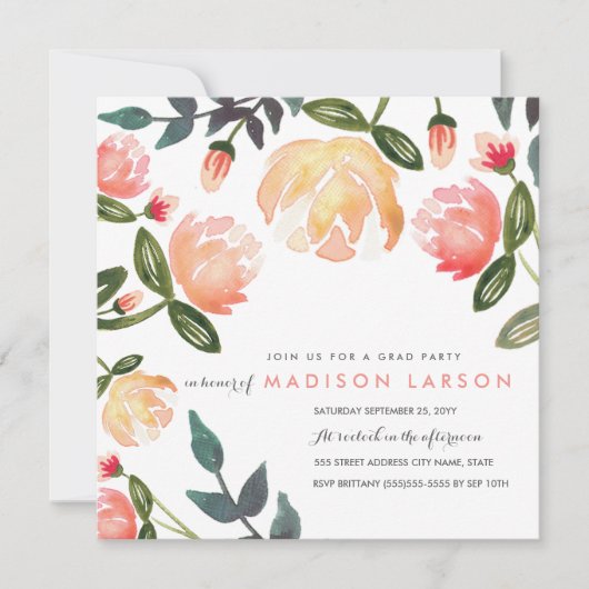 Invitation Grand Parti des Peach Peonies (Devant)
