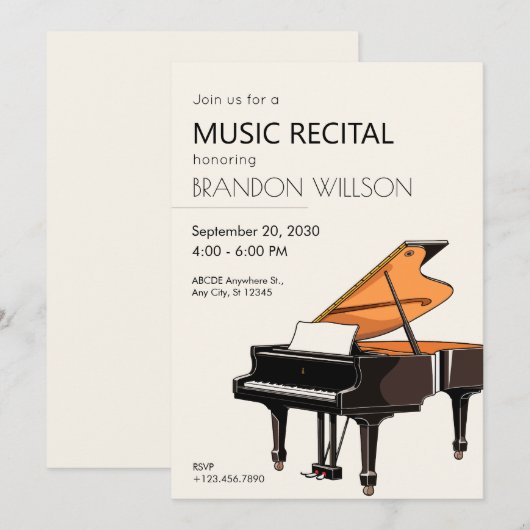 Invitation Grand piano (Devant / Derrière)
