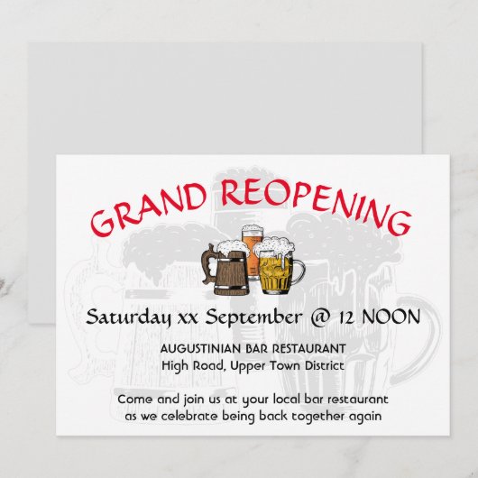 Invitation GRAND REOUVERTURE Pub Reunion Personnalisable GRAY (Devant / Derrière)