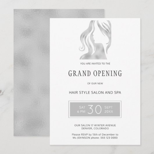Invitation Grand salon de beauté gris argent (Devant / Derrière)