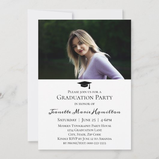 Invitation Grand script de typographie - Diplôme photo avant/ (Dos)