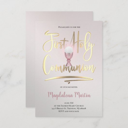 Invitation grand script Première communion sainte (Devant / Derrière)