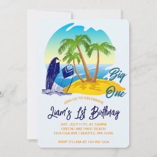 Invitation Grand Thème de plage pour garçon avec nom personna
