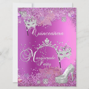 Invitation Grand Tiarra Rose Masquerade Quinceanera 15e Fête