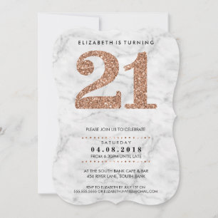 Invitation GRANDE ÂGE NUMÉRO cool en marbre 21 rose parties s