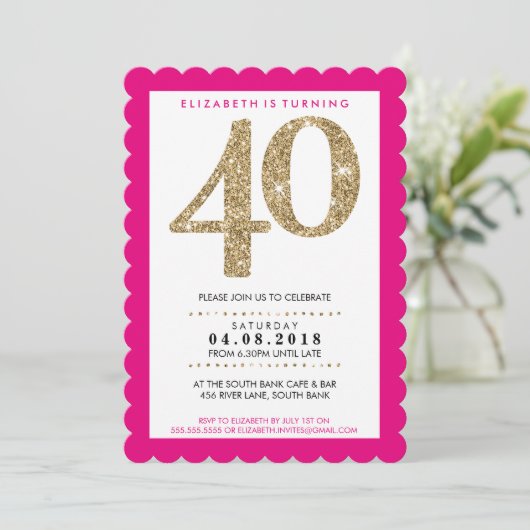 Invitation GRANDE ÂGE NUMÉRO gras 40 or parties scintillant r (Debout devant)