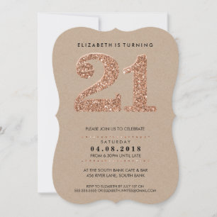 Invitation GRANDE ÂGE NUMÉRO Kraft cool 21 rose parties scint