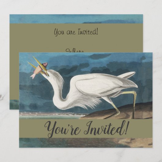 Invitation Grande Aigrette d'Audubon : Oiseau côtier vintage (Devant / Derrière)