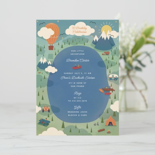 Invitation Grande Aventure en plein air Camping Fête d'annive (Debout devant)