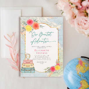 Invitation Grande Aventure Floral rose Turquoise Voyage Bride