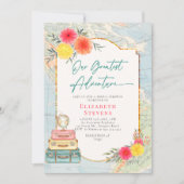 Invitation Grande Aventure Floral rose Turquoise Voyage Bride (Devant)