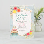 Invitation Grande Aventure Floral rose Turquoise Voyage Bride (Debout devant)