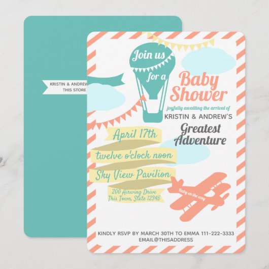 Invitation Grande Aventure Hot Air Balloon et avion (Devant / Derrière)