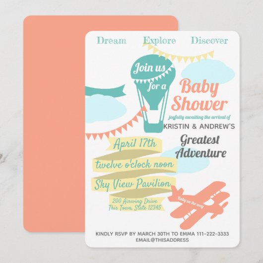 Invitation Grande Aventure Hot Air Balloon et avion (Devant / Derrière)