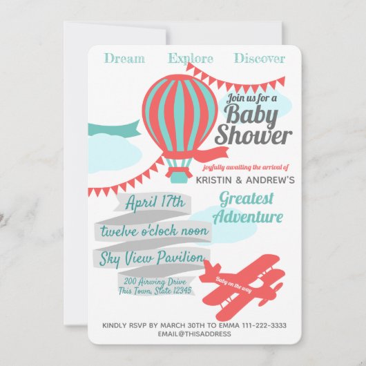 Invitation Grande Aventure Hot Air Balloon et avion (Devant)