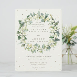 Invitation Grande crème Snowberry + Eucalyptus Wreath Mariage