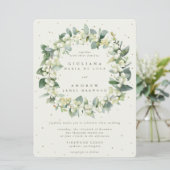 Invitation Grande crème Snowberry + Eucalyptus Wreath Mariage (Debout devant)