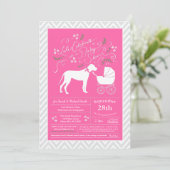 Invitation Grande Dane Chien Baby shower Rose fille (Debout devant)