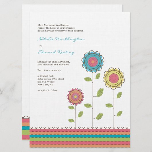invitation grande de fleurs d'arc-en-ciel du (Devant / Derrière)